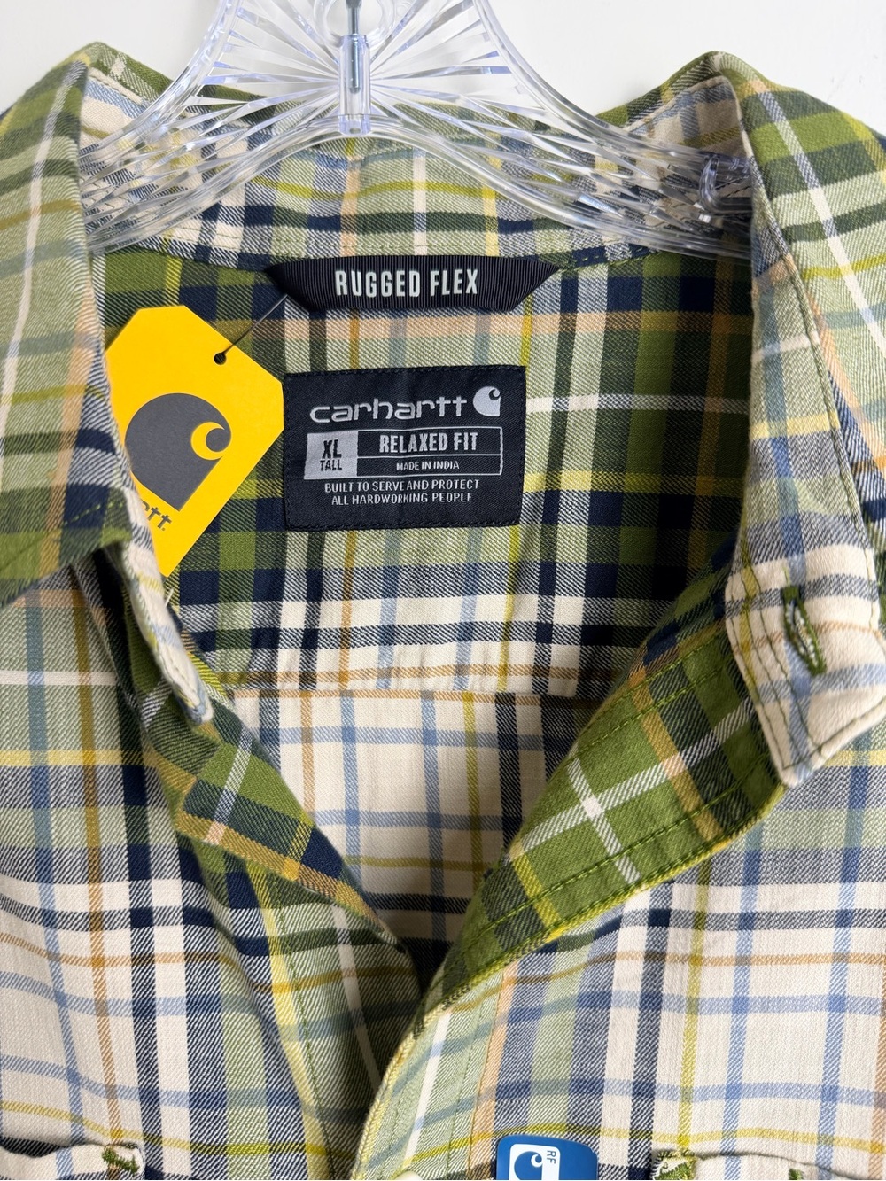 Carhartt Rugged Flex Plaid Shirt Men XL Tall Relaxed Fit Green Flannel - Picture 14 of 16